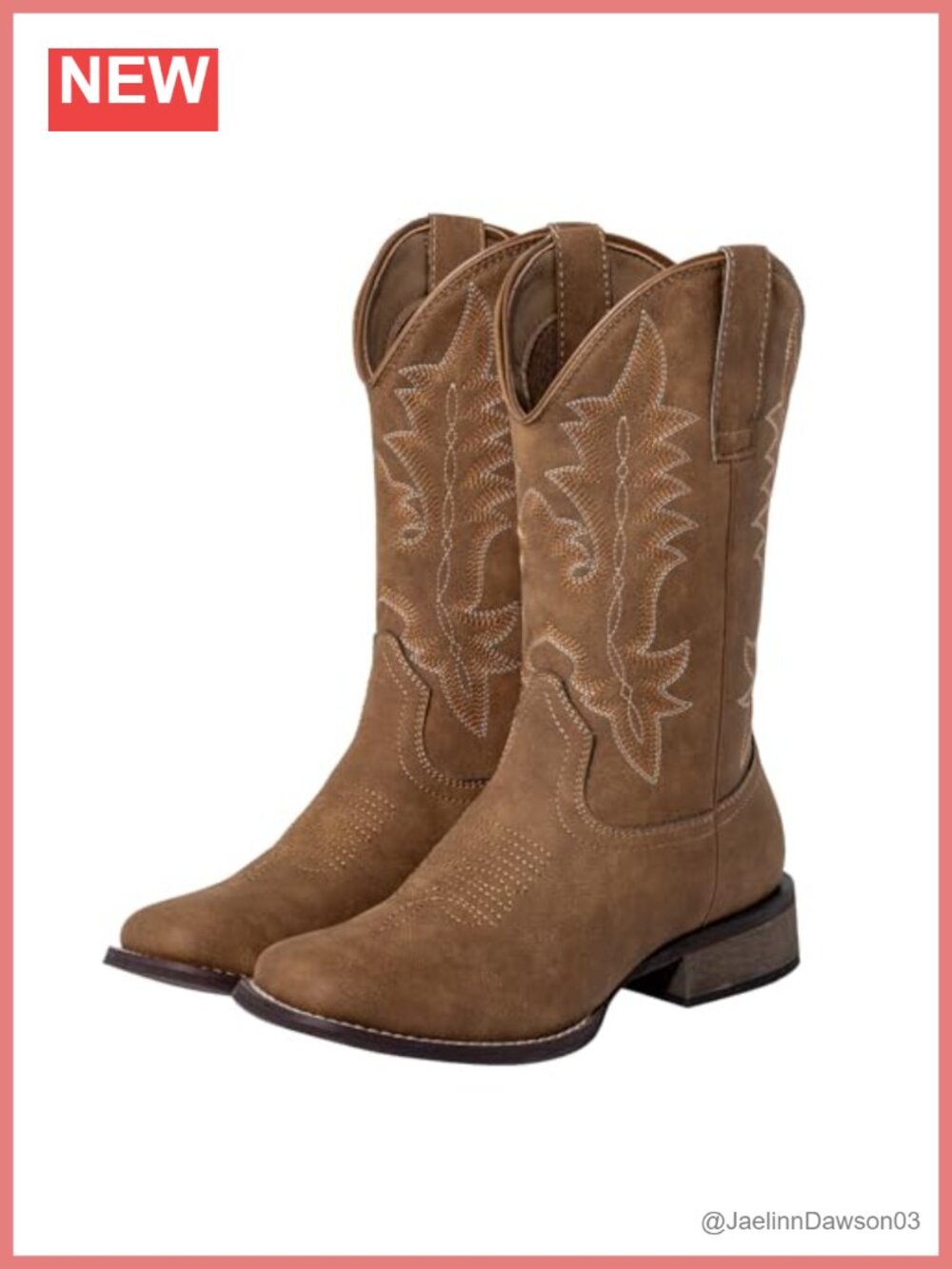 Square Toe Cowboy Boots for Women Western Mid-Calf Pull-On Faux Leather